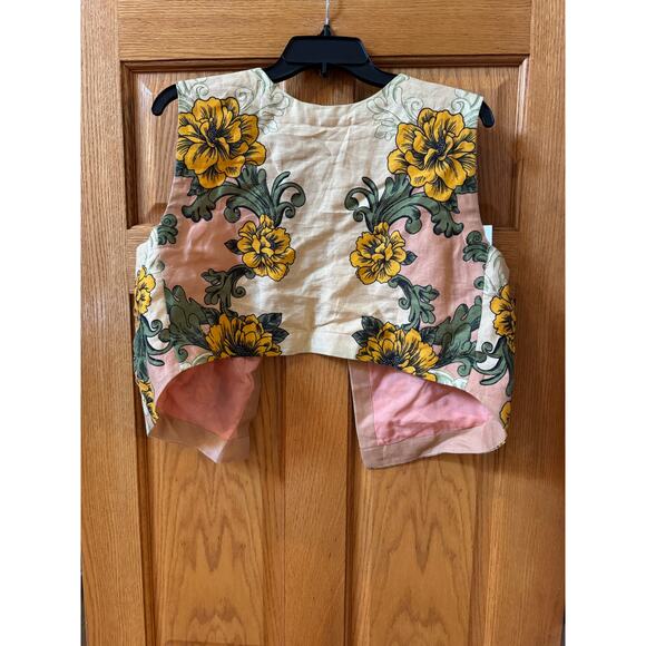 FARM Rio Delicate Flower Arabesque Linen Top - Size M - Picture 4 of 5